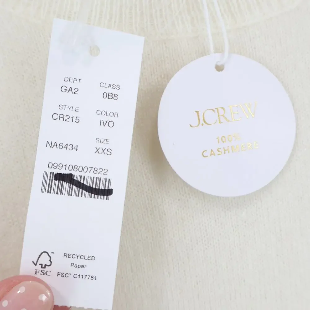 J.Crew Rolled Cashmere Relaxed Sweater Tee Ivory Size XXS NWT